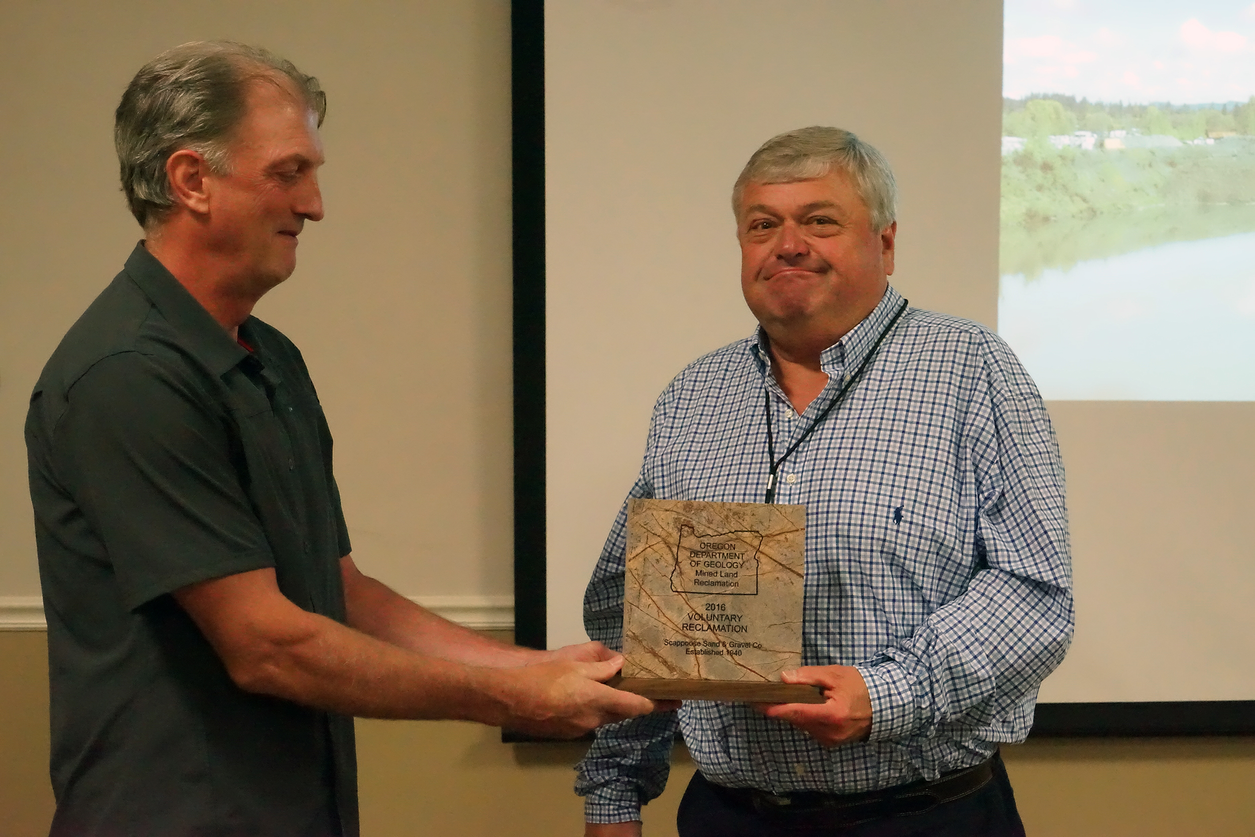 Scott Parker of Scappoose Sand & Gravel received the Voluntary Reclamation Award for 2016